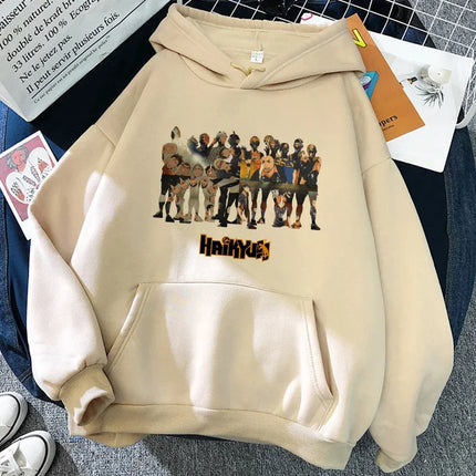 90s Japanese Anime Haikyuu Hoodies Women Funny Karasuno Fly High Graphic Streetwear Winter Warm Fashion Male Sweatshirts Unisex