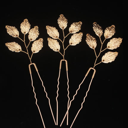 Handmade Pearl Flower Hairpin Gold Color Leaf Shaped Metal Wedding Bride Hair Clips Hair Jewelry Accessories Bride Hair wear