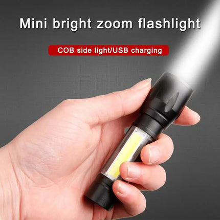 Mini LED Flashlight Portable USB Charging Handheld Emergency Spotlight Waterproof Zoomable Light Ultra Bright Camping Torch