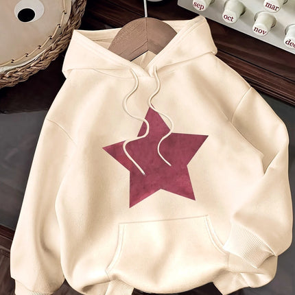 Retro Five Pointed Star Pattern Print 2025 Autumn winter Women's Hoodie Round Neck Long Sleeved Casual Women's Clothing