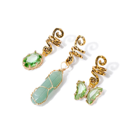Natural Chip Stone Pendant Hair Accessories For Women Girl Wire Wrapped Hair Twists Spiral Hair Cuff Clips Headwear Dreadlock