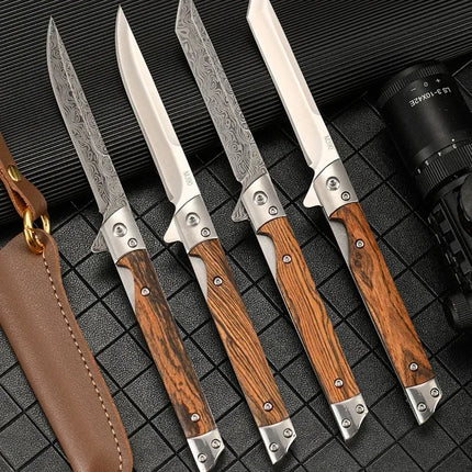 2024 Damascus Pattern Folding Knife Multi-Purpose Outdoor Camping Quick Open Pocket Knife Stainless Steel Folding Knife