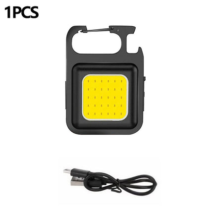 Rechargeable Mini Keychain Flashlight COB Working Light with Outdoor Hook Emergency Warning Light for Camping Walking Hiking