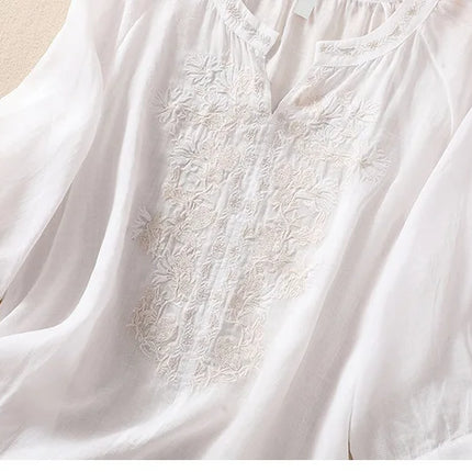 Fashion Thin Cotton Linen Y2k Tops Tee Women Clothing Summer Loose T Shirts Woman Embroidered T-shirt Blusa Casual Ladies tshirt