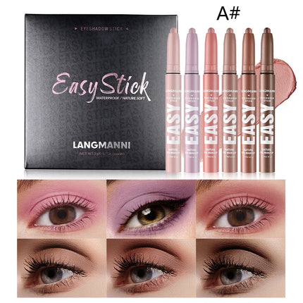 6-Color Eyeshadow Stick Pearlescent Matte Multi-color Anti-smudge Eyeshadow Pen 6 Pcs Set