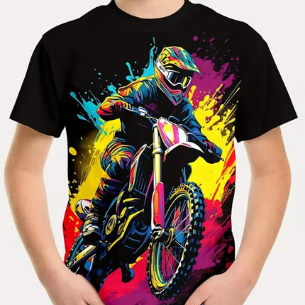 Motorcycle Rider Boys T-Shirt 3D Printed T-Shirt for Boy 2-10Y Short Sleeve Tee Top Baby Child Summer Trendy Street Children Top
