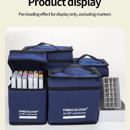 FINECOLOUR Large Capacity Zipper Pen Bag Art Markers Canvas Storage Navy Blue Bag Hold With base 120/168/240Pcs Markers Pen