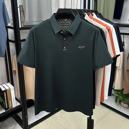 High-End Men's Short-Sleeved Polo Shirt Lapel Button Bee Embroidery Spring Casual Elegant T-Shirt Simple Business Men's Clothing