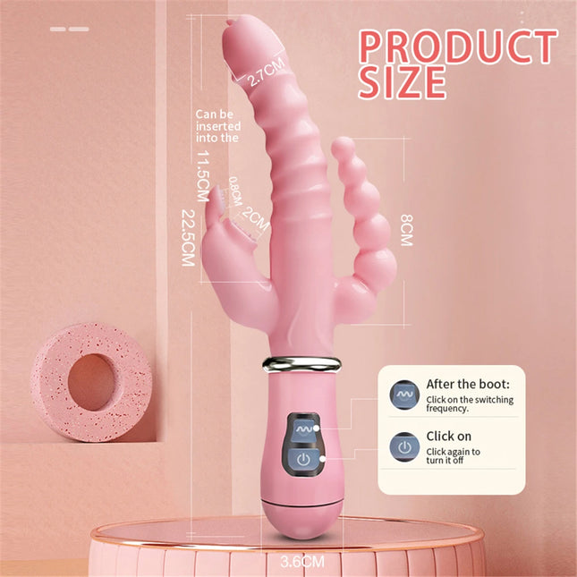 Vibrator Powerful 3 in 1 Dildo Rabbit Vibrator Waterproof Anal Clit Vibrator Sex Toys for Women Couples Flirting Dildo Vibrator