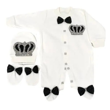 Original UK Prince Take Me Home Outfit Baby Crown Jewels set Baptism Bling Outfit Rubybelleb Light Blue 3pcs Layette Swaddle Set