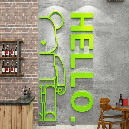 Cartoon Bear Wall Sticker with Hello Letter Acrylic Mirror Wall Decal Self-adhesive DIY Living Room Bedroom Home Decor