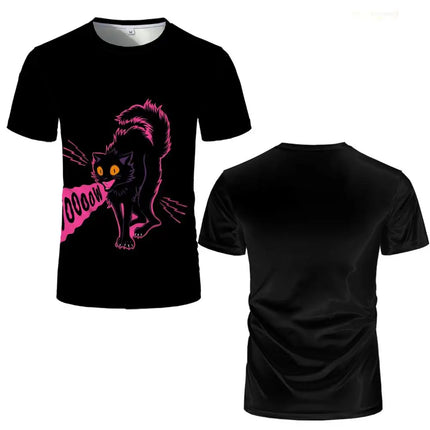 Abstract Artistic Cat Illustration Print T-Shirt Men Women Harajuku Summer Casual Top Funny Modern Minimalist Cat Graphic Tee
