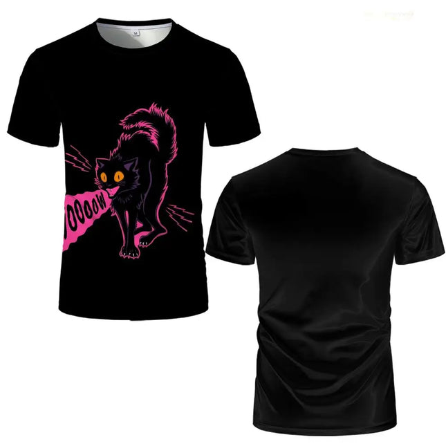 Abstract Artistic Cat Illustration Print T-Shirt Men Women Harajuku Summer Casual Top Funny Modern Minimalist Cat Graphic Tee