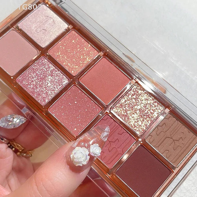 DIKALU 10 Colors Eyeshadow Palette Low Saturation Nude Shimmer Pearly Matte Earth Tones Shiny Powder Eye Shadow All Skin Types