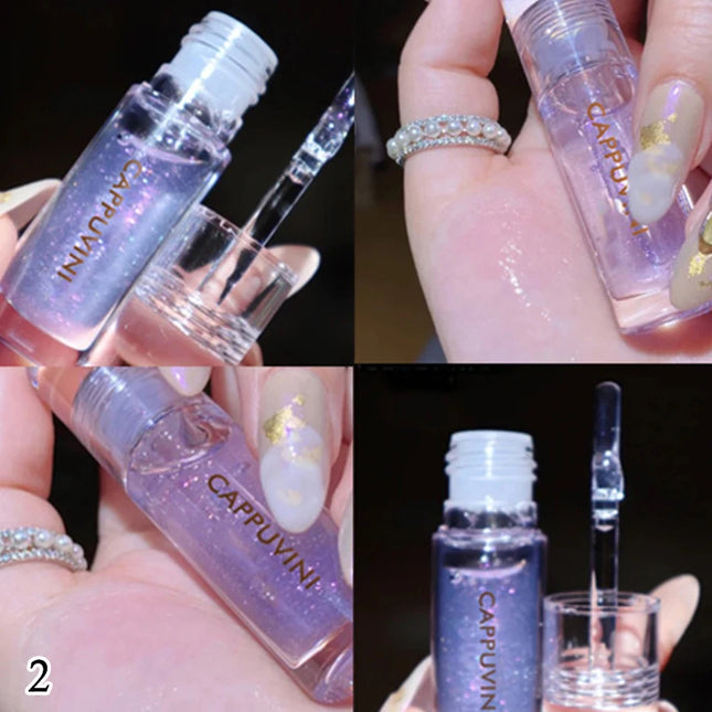 [YA]Cappuvini Transparent Crystal Jelly Lip Gloss Shiny Clear Mirror Moisturizing Lip Balm Glitter Liquid Lipstick Lip Oil