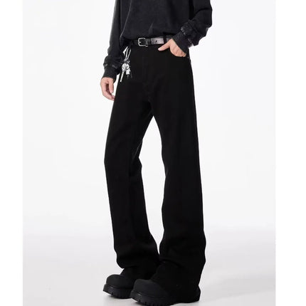 American basic washed black micro flared jeans men's stretch straight leg solid color slim fit straight leg versatile pants