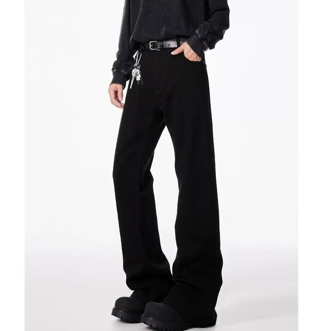 American basic washed black micro flared jeans men's stretch straight leg solid color slim fit straight leg versatile pants