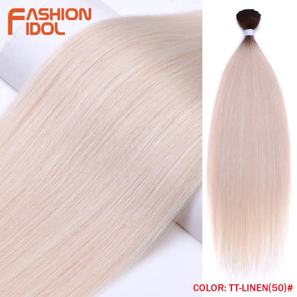 FASHION IDOL 26 inch Yaki Straight Hair Extensions Salon Synthetic Hair Bundles High Temperature Fiber Ombre Blonde Fake Hair