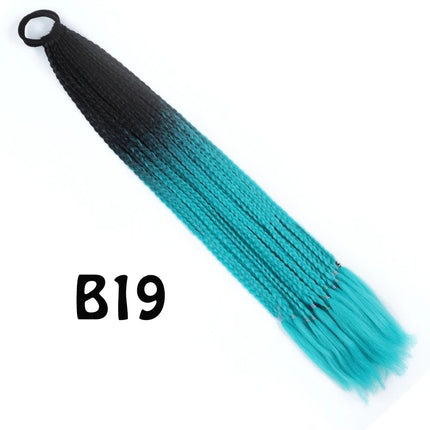 Synthetic Gradient Color Dirty Braided Ponytail Extensions With Elastic Band 24" Rainbow Braid Pony Tail Hairpiece For Girl