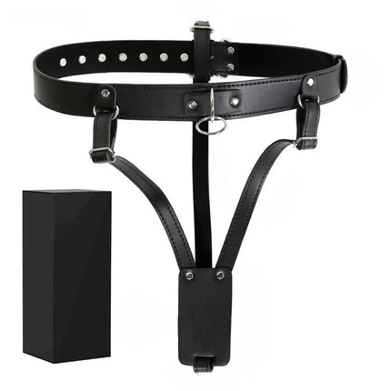 Women Chastity Belt Sexy PU Leather Bondage BDSM Fetish Adjustable Bondage Lingerie Adults Sex Toys with Dildos Penis Dick Cock