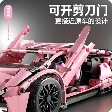 1299 PCS Tech 1:14 Pink Racing Sports car building blocks Assemble brick car toys for girls birthday presents Christmas presents