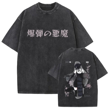Washed Vintage Anime Chainsaw Man Makima Merch T-shirt Men Women Manga Casual Oversized T Shirts Male Retro 100% Cotton T-shirts