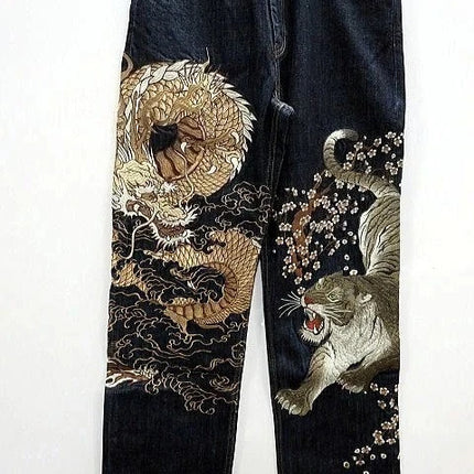 Vintage Japanese Selvedge Jeans Man Y2K High-end Brand Natural Indigo Dip Dyeing Harajuku Mopping Pants