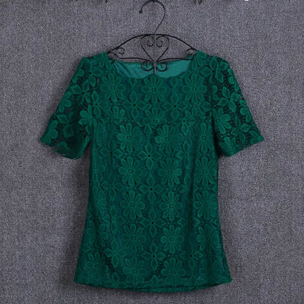 Plus Size Women  Lace  Blouse Shirt Casual Solid Hollow Women Clothing Top