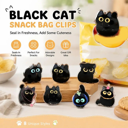 8pcs Black Cat Bag Clips Food Storage Creative Snack Clip Seasoning Bag Fresh-keeping Moisture-proof Cute Seal Clip Kitchen Tool