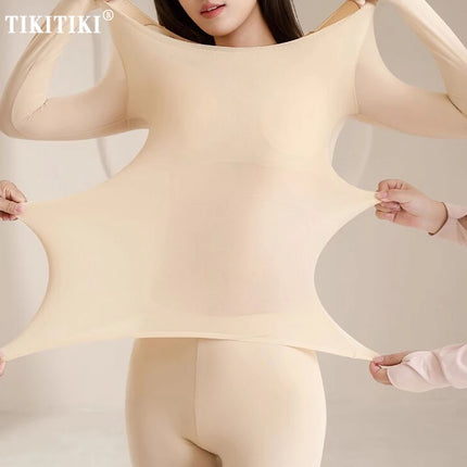 Women's Long Sleeve Underwear Ultra Thin Long Johns Crewneck Thermal Underwear Sets Warm Base Layer Underwear 2pcs Suit