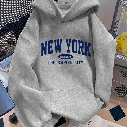 Women'S Loose New York Letter Pattern Fashion Hoodie Casual Style Geometric-pattern Hooded Collar Suitable for All Seasons