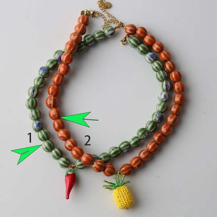 Vacation Fashion Green Ceramic Beads Chain Chilli Drop Handmade Necklace Stylish Unique Tarnish Resistant Trending Jewelry