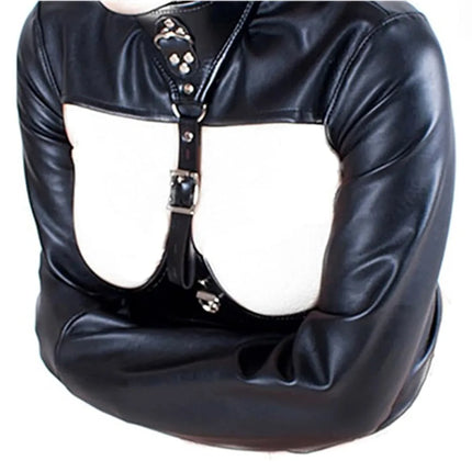 Leather Exposed Nipples Bra Straitjack Bondage Arm Restraints Sleeve Adult Training Tool Dog Collar for Couples BDSM Accessories