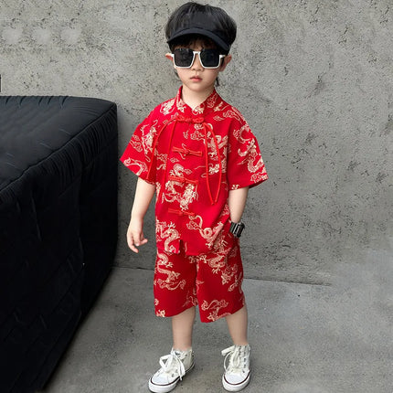 Summer Short Sleeve Two-piece Set Kids Clothes Casual Boy Outfit Baby Tang Style Fashion Children's Sets Hanfu Suit Boys Costume