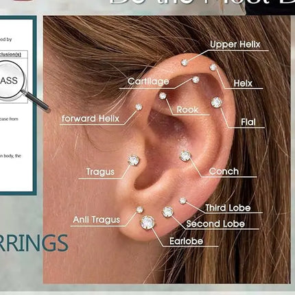 Bobisty 1pc Earrings for Sensitive Ears Surgical Stainless Steel Earrings for Women Dainty Flat Back Earring Stud Hoop Cartilage