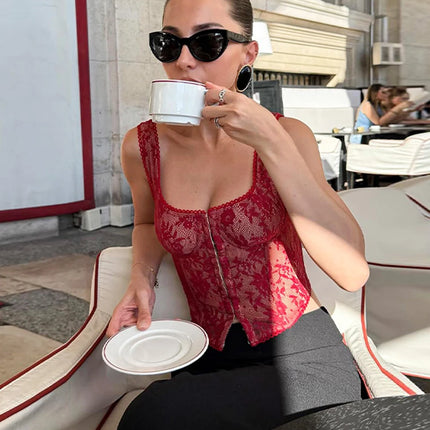 Women's Lace Corset Top Sexy Square Neck Sleeveless Slim Fit Mini Vest 2026 Spring Summer Female Casual Daily Party Fashion Tops