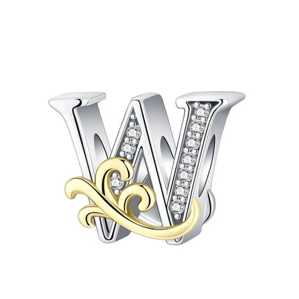 925 silver 26 letters retro fashion golden pendant fit original bracelet charm beads necklace Diy female jewelry