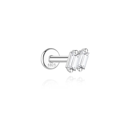 CANNER 1Pc 925 Silver Smooth Stars Moon Stud Earrings For Women 18K Gold Flat Head Threaded Puncture Ear Bone Ins Fine Jewelry