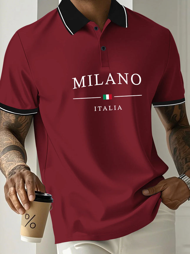 The 2025 summer new men's POLO shirt features a casual fashionable comfortable and breathable 3D letter pattern print