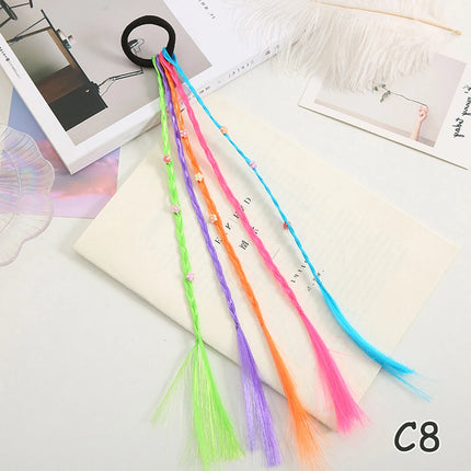 AZQUEEN Synthetic Colored Long Braided Ponytail Extensions With Elastic Band Rainbow Braid Pony Tail Hairpiece For Girl Kids