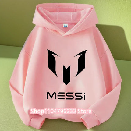 Messi Printed Children's Hooded Hoodie Plus Velvet Sweatshirt Casual Sportswear Pullover Black Top Boy and Girl Kid Baby Clothes