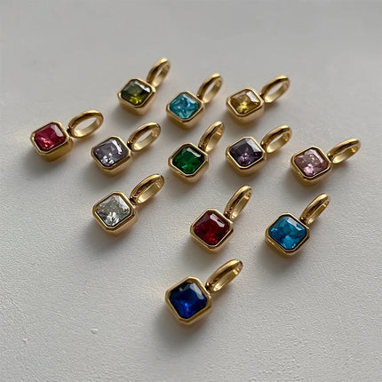 eManco Colorful 12 Birthstone Pendant DIY Accessory Necklace Women's Square Zircon Clavicle Pendants Birthday Party Gift