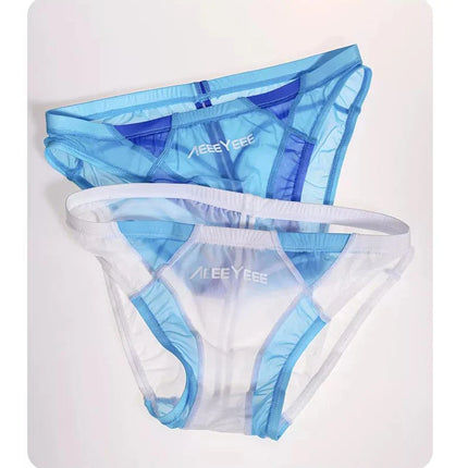 Sexy Transparent Men's Underwear Low Waist Panties Ice Silk Breathable Ultra-Thin Smooth Rear Drainage Line Triangle Design