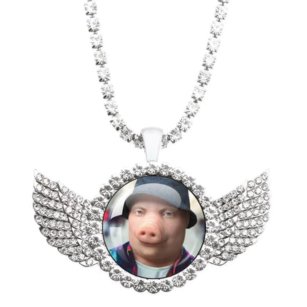 John Pork Is Calling Answer Call Phone Humor Funny Pig Graphic Glass Cabochon Angel Wings Pendant Necklace Jewelry Giftwholesale