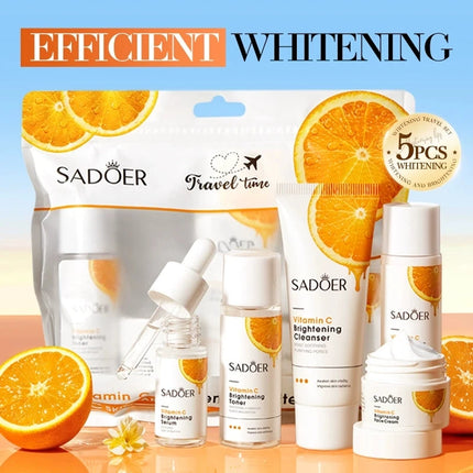 SADOER Vitamin C Skin Care Sets Facial Cleanser Toner Face Cream Serum Lotion Whitening Moisturizing Face Travel Size Skin Care