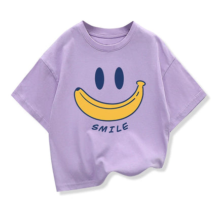 Original Design Summer Kids Cotton Short Sleeve T-shirt Smile Banana Funny Graphic Kids Clothes Tee Boys Girls Looes Tee Tops