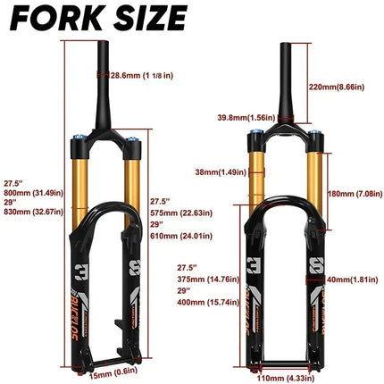BUCKLOS MTB Boost Suspension Fork 27.5/29Inch 38mm 15*110mm Tube Mountain Bike Air Fork 180mm Travel Fork for XC/Enduro/E-Bike