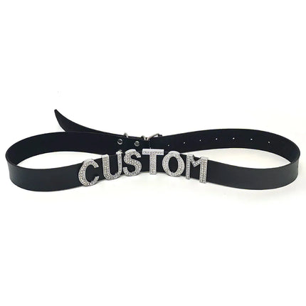 Sexy Punk Leather Customized Rhinestones Letters Waist Belt Belly Chains DIY Personalized Name Waistband Cosplay Body Jewelry