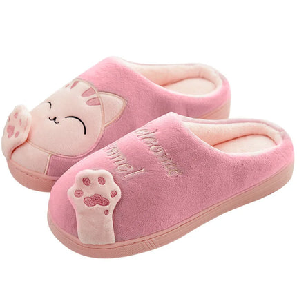 Women's Winter Home Slippers Cartoon Cat Shoes Soft Winter Warm Home Cotton Slippers Indoor Bedroom Couple Couple