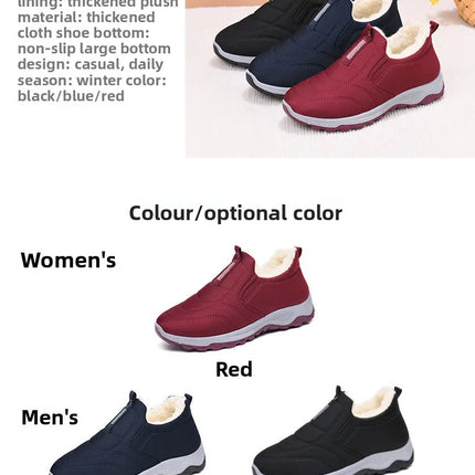 Women's Winter Cotton Shoes Comfortable Fashion Mom Thickened Fleece Warm Large Cotton Shoes Breathable Wear-resistant Low Heel